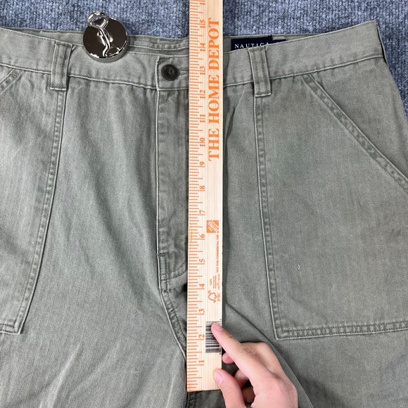 Nautica Jeans Co. Utility Pants Men's Olive Herringbone Chop Pockets - 37X29 - Picture 3 of 11